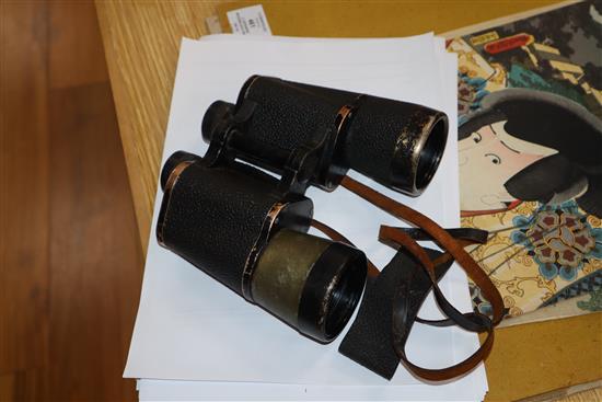 A pair of WWII Germany military binoculars and a Townsend and Co. brass gong